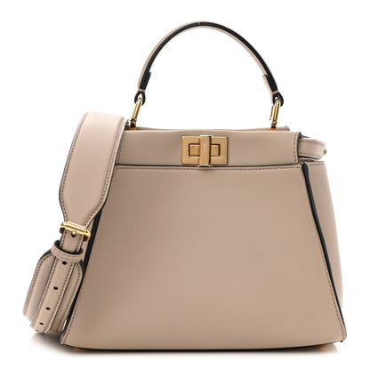 Fendi Vitello Seta Cotton Canvas FF Embroidered Mini Peekaboo Iconic Satchel Nuvola 1 of 12