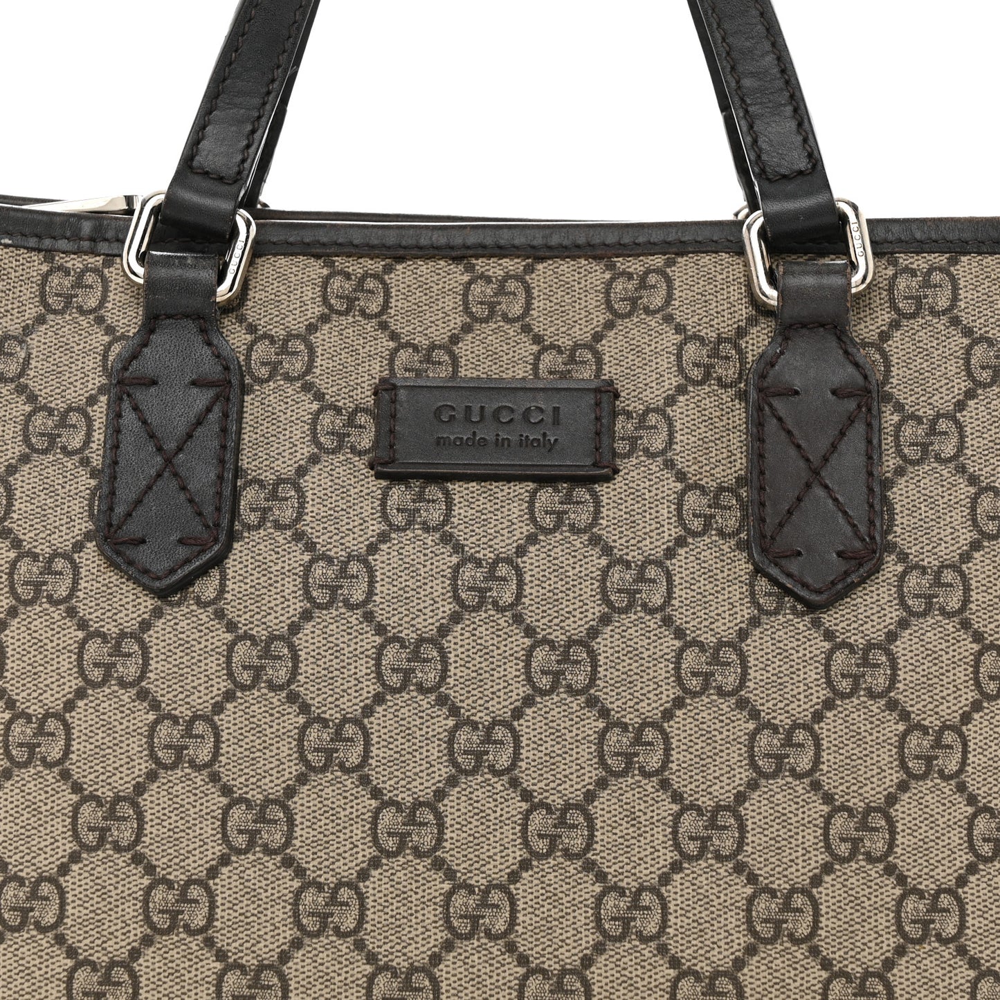 GG Supreme Monogram Small Zippered Tote Dark Brown