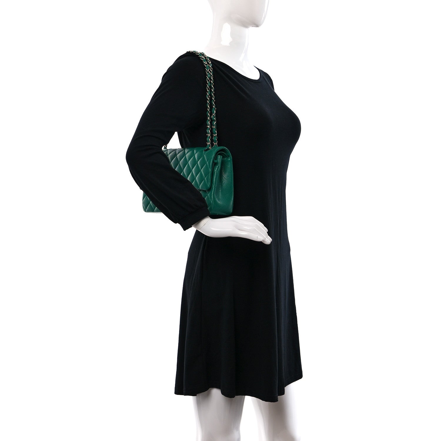 Chanel Caviar Quilted Medium Double Flap Green 2 of 10