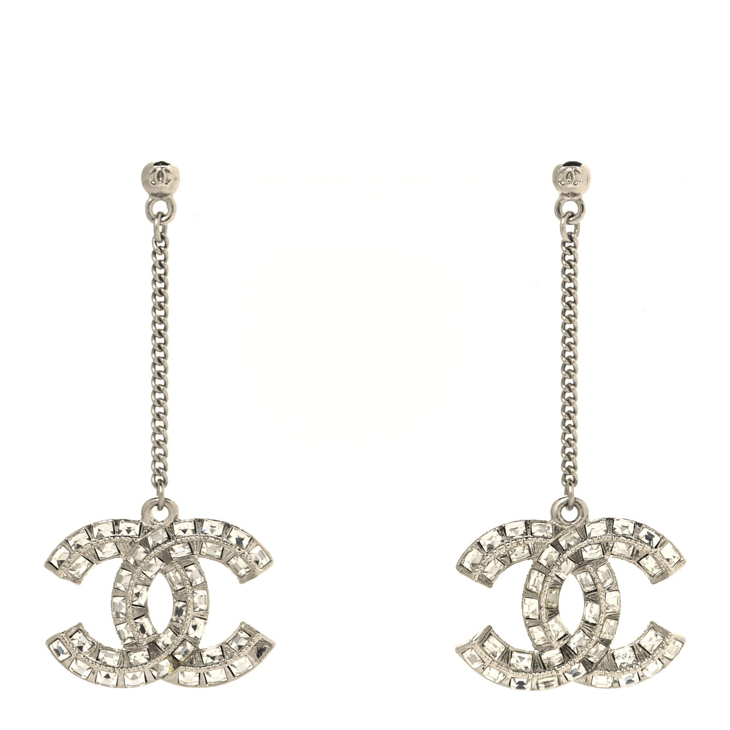 Baguette Crystal CC Drop Earrings Silver