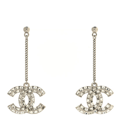 Chanel Baguette Crystal CC Drop Earrings Silver 1 of 5