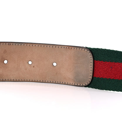 Gucci Nylon Calfskin Double G Web 40mm Belt 65 26 Green Red Cuir 4 of 8