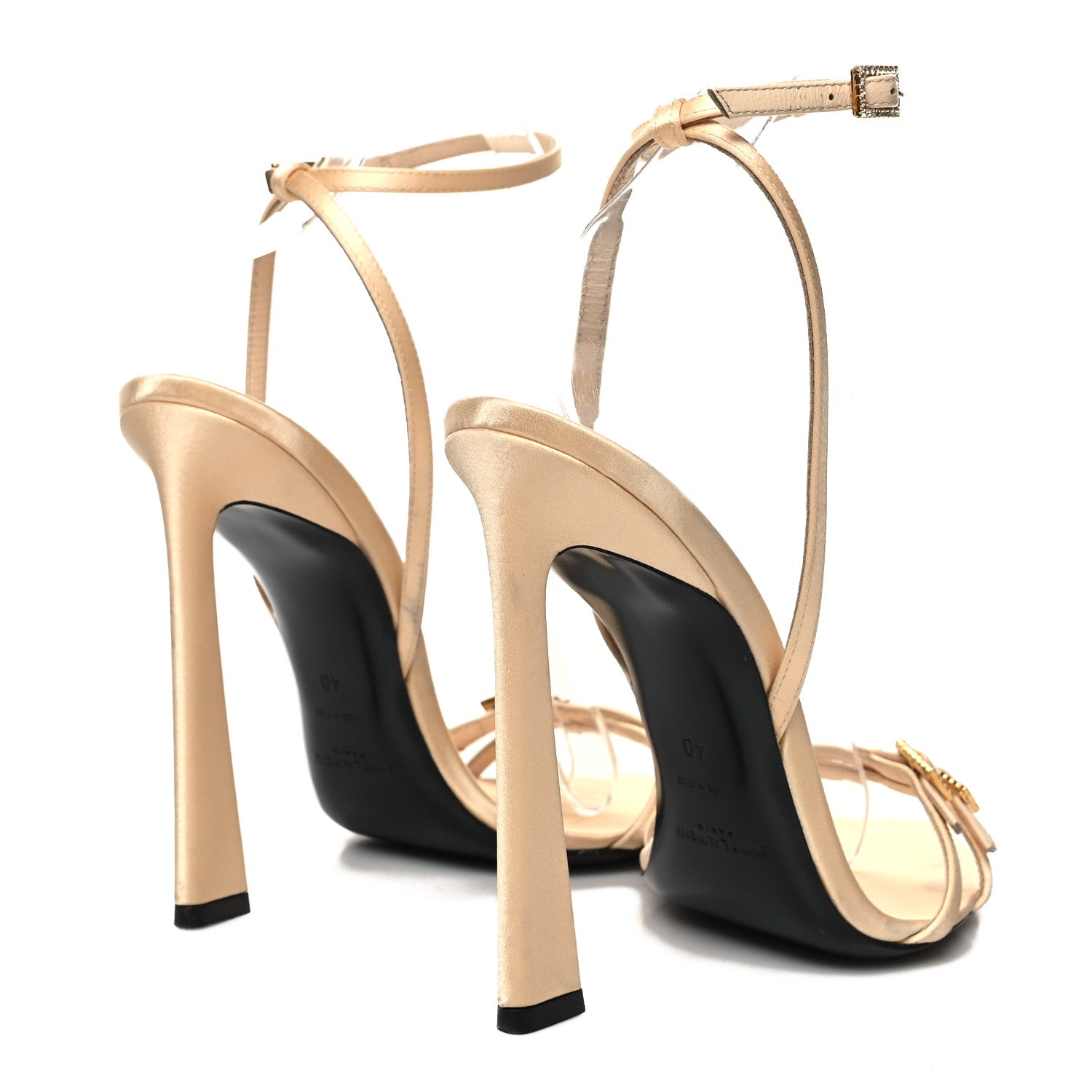 Saint Laurent Calfskin Satin Crystal Gippy 110 Sandals 40 Soft Nude 4 of 11