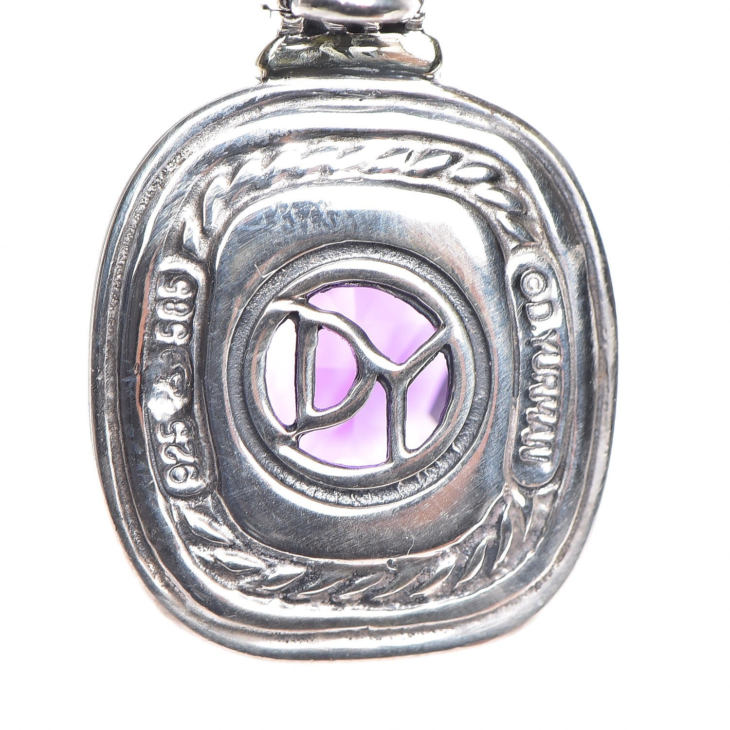 David Yurman Sterling Silver 14K Yellow Gold Amethyst 12mm Albion Enhancer Pendant 3 of 9