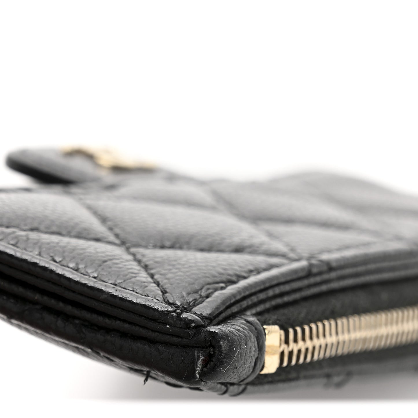 Caviar Quilted Flap Zip Card Holder Black