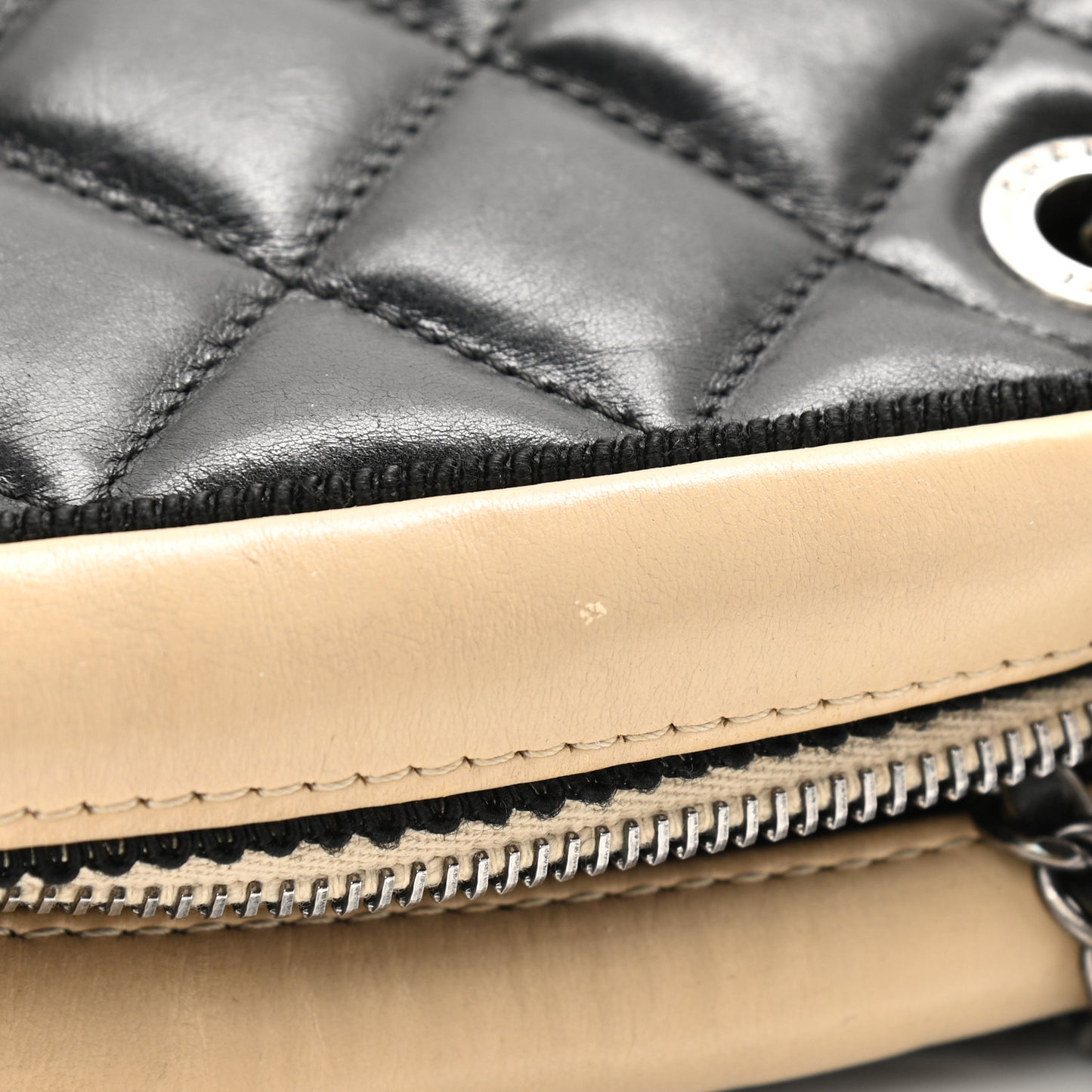 Calfskin Quilted Small Ballerine Camera Case Black Beige