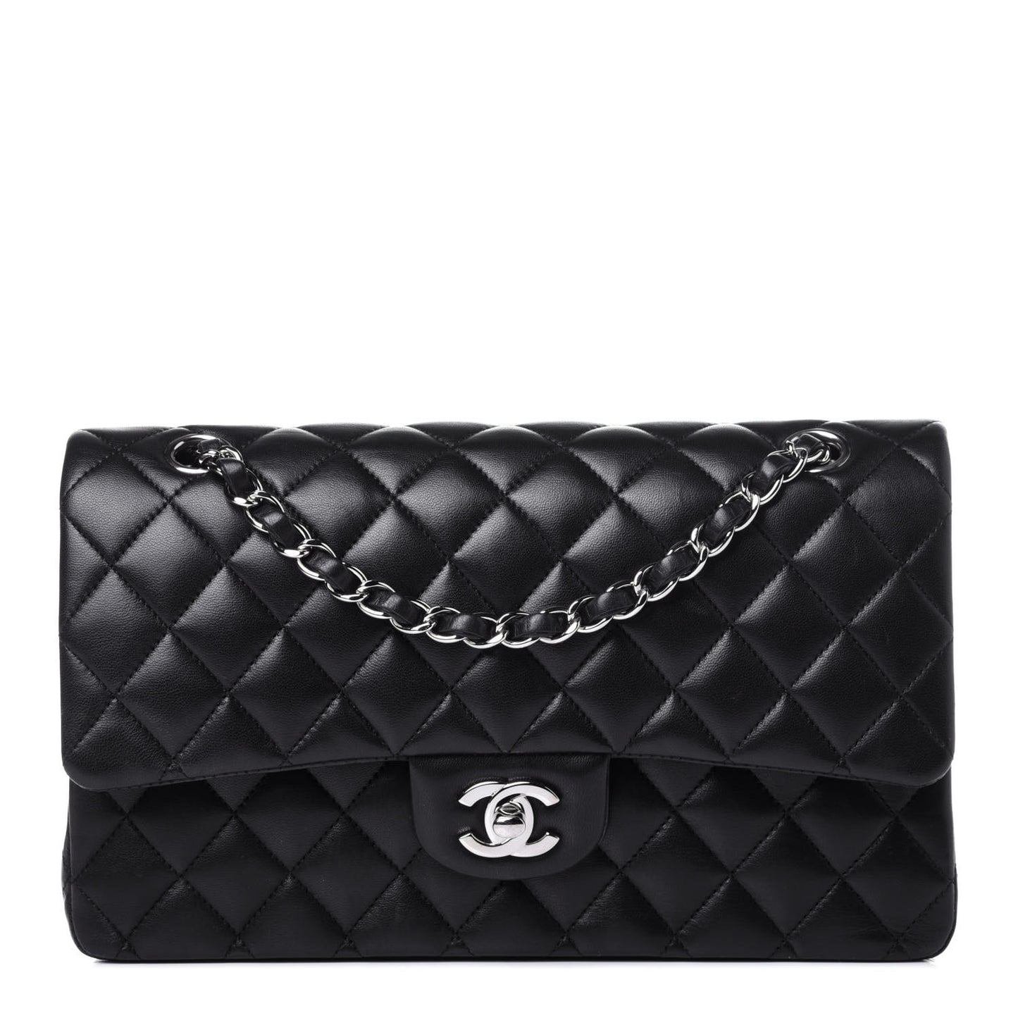 Lambskin Quilted Medium Double Flap Black