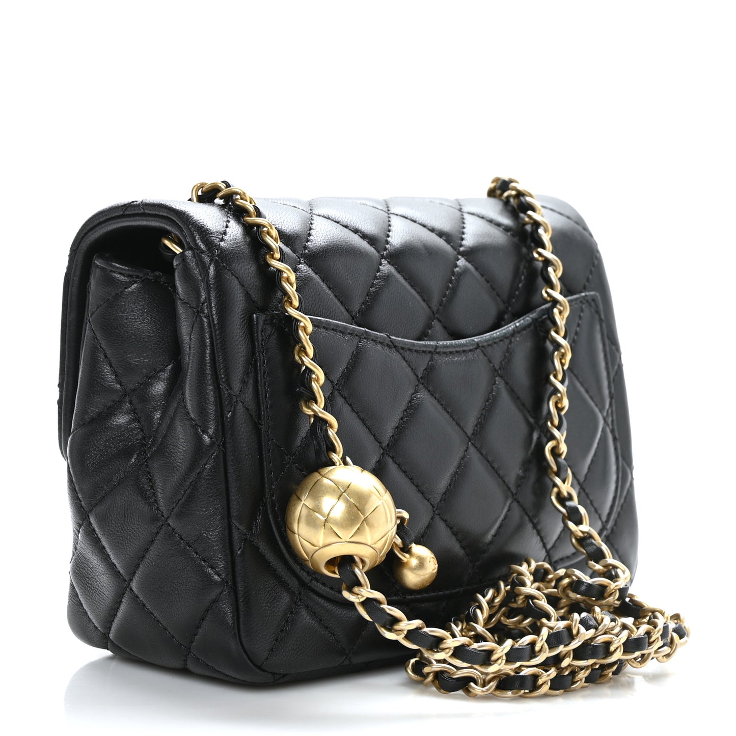 Lambskin Quilted Mini Pearl Crush Flap Black