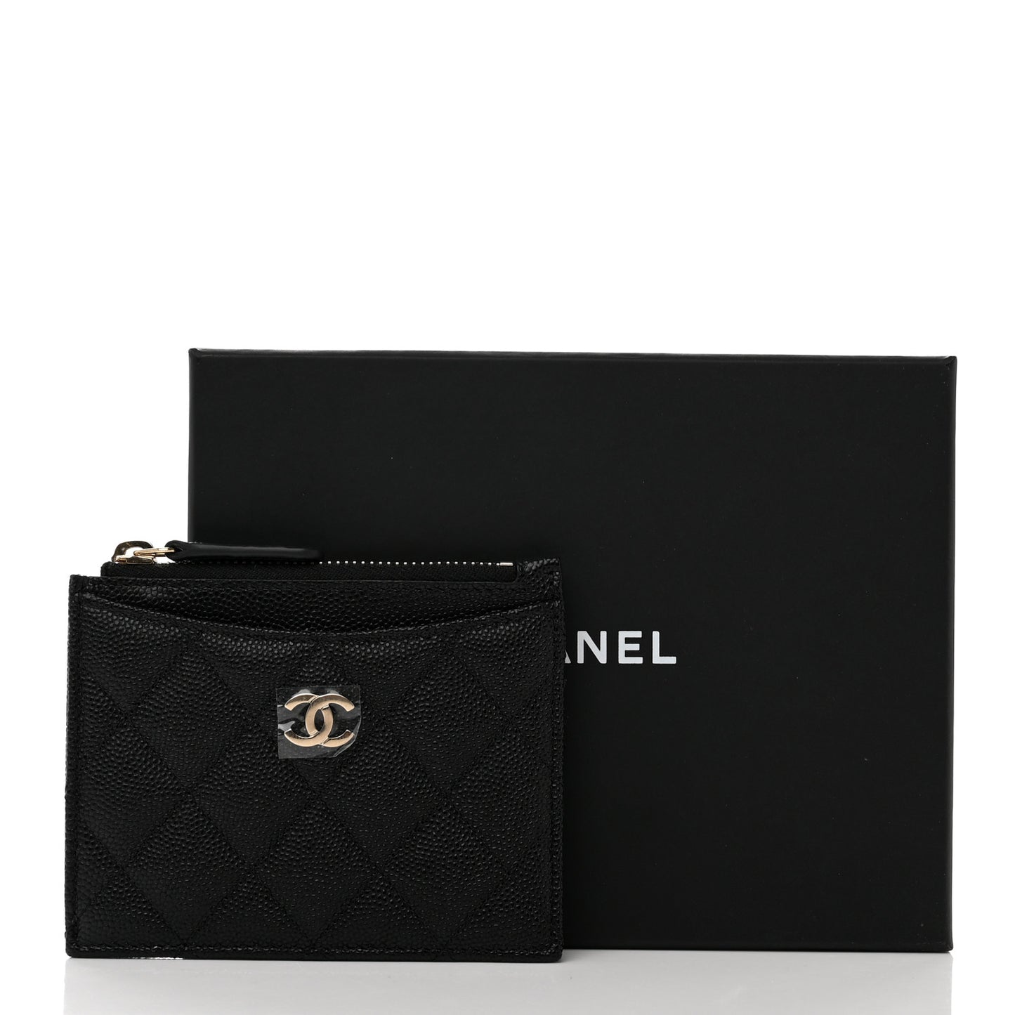 Caviar Quilted CC Zip Card Holder Black