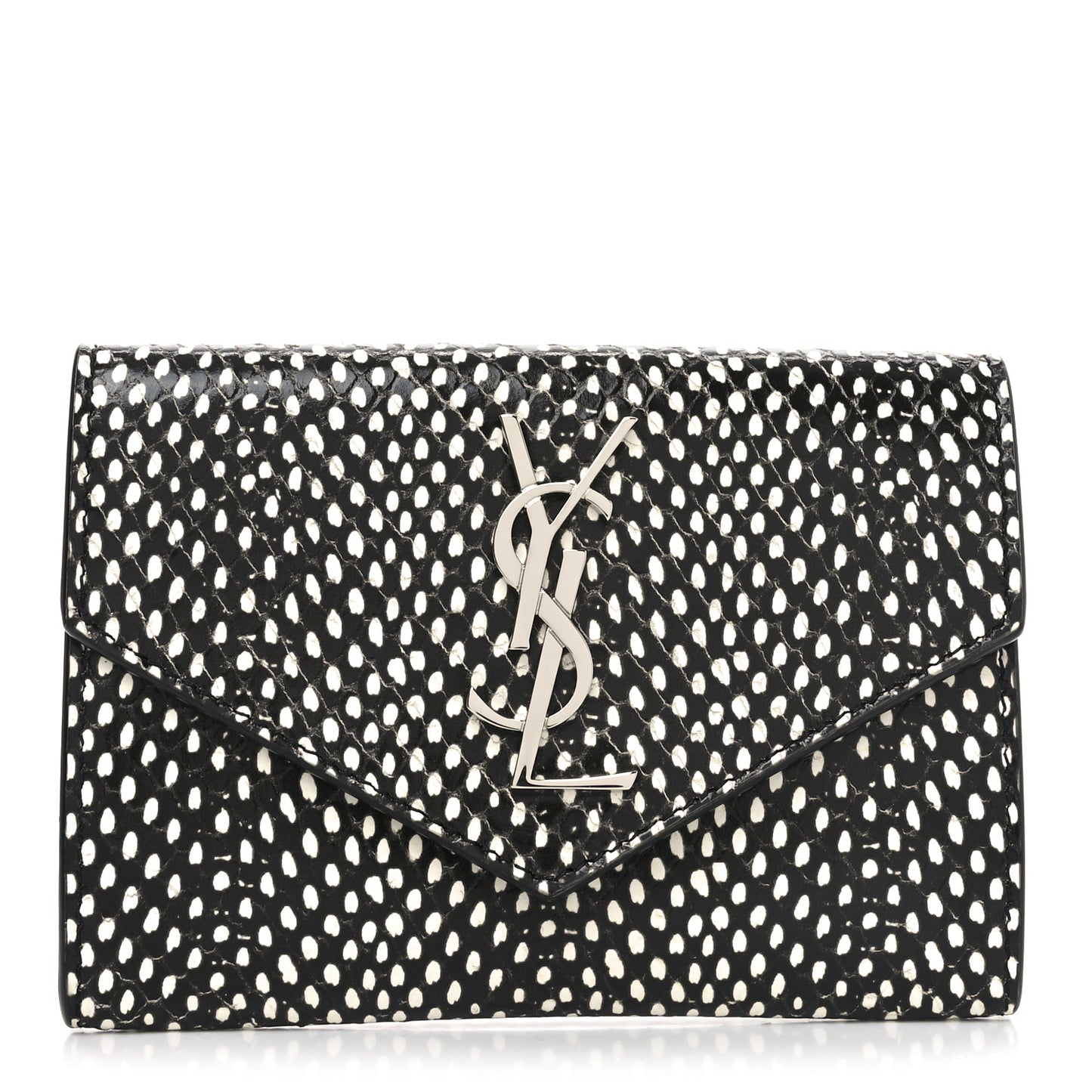 Calfskin Lambskin Snakeskin Embossed Small Monogram Envelope Wallet Black White