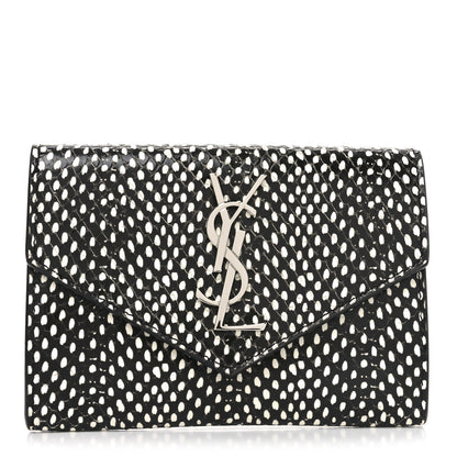 Saint Laurent Calfskin Lambskin Snakeskin Embossed Small Monogram Envelope Wallet Black White 1 of 6