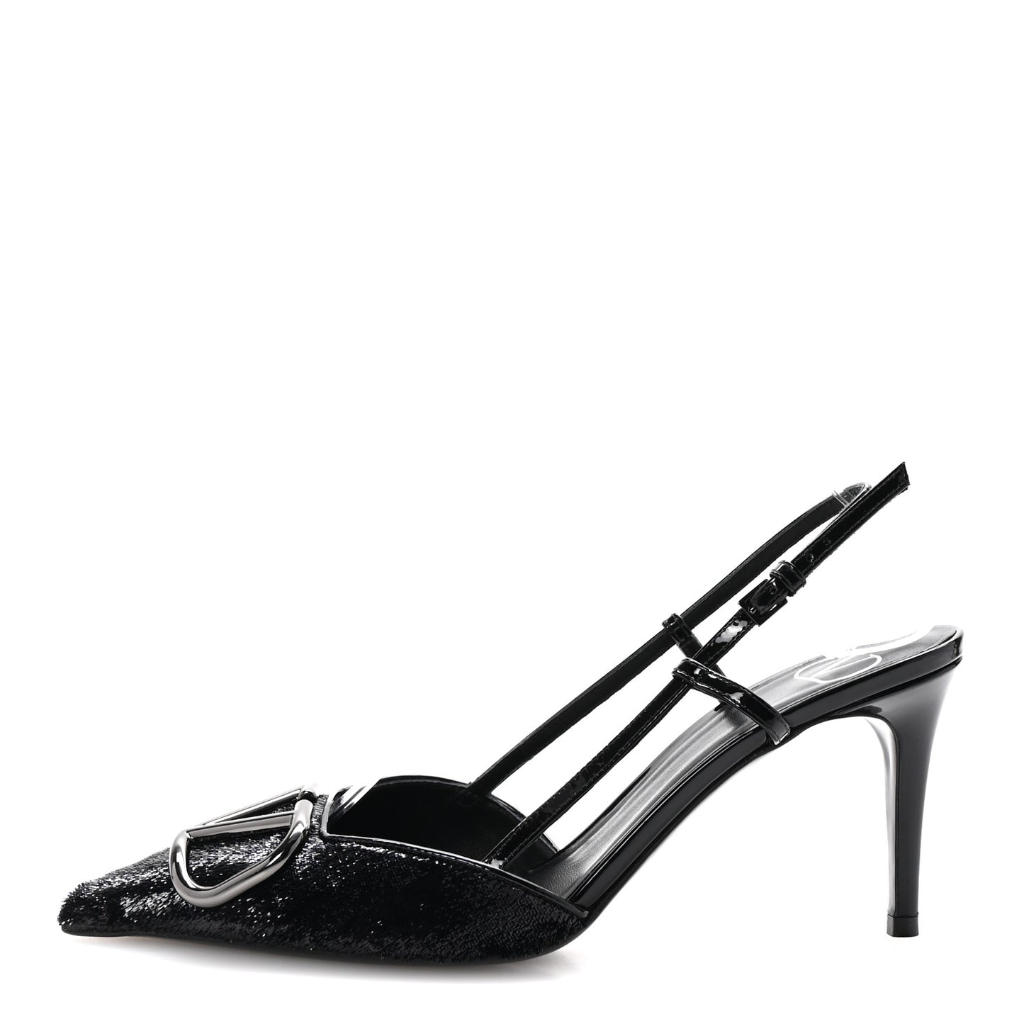 Sequin Fringed Vlogo Slingback Pumps 37 Black