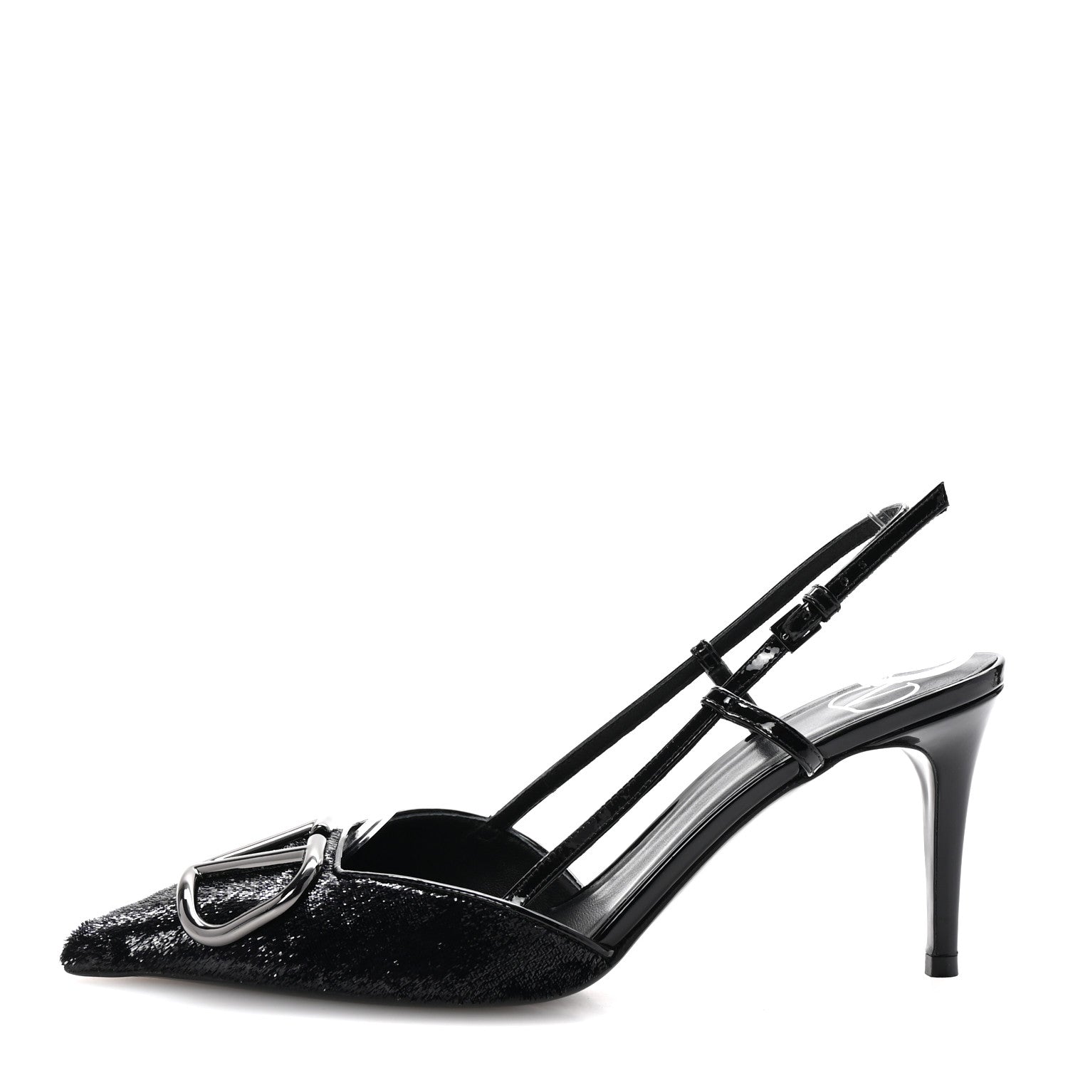 Valentino Garavani Sequin Fringed Vlogo Slingback Pumps 37 Black 1 of 10