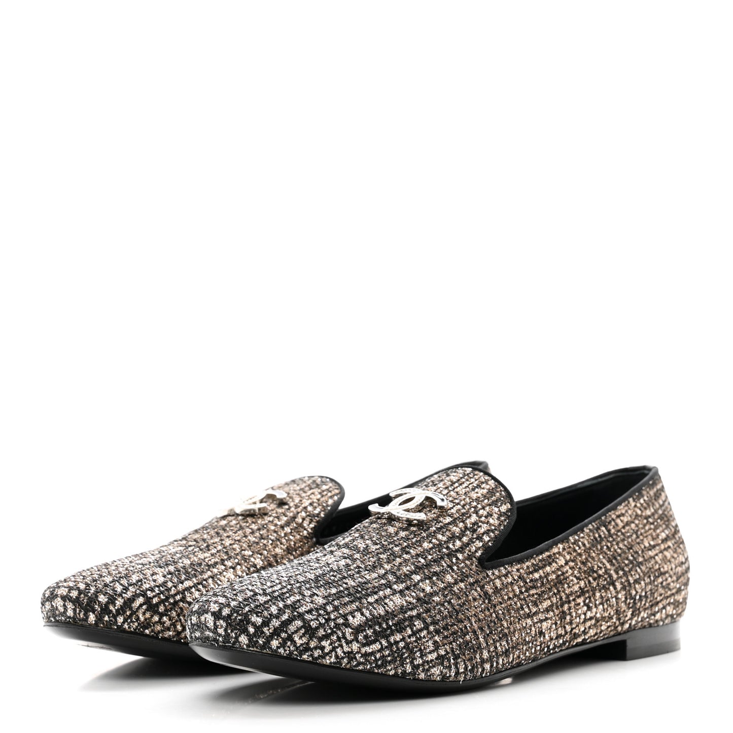Fantasy Fabric Grosgrain CC Mocassin Loafers 41 Pink Black