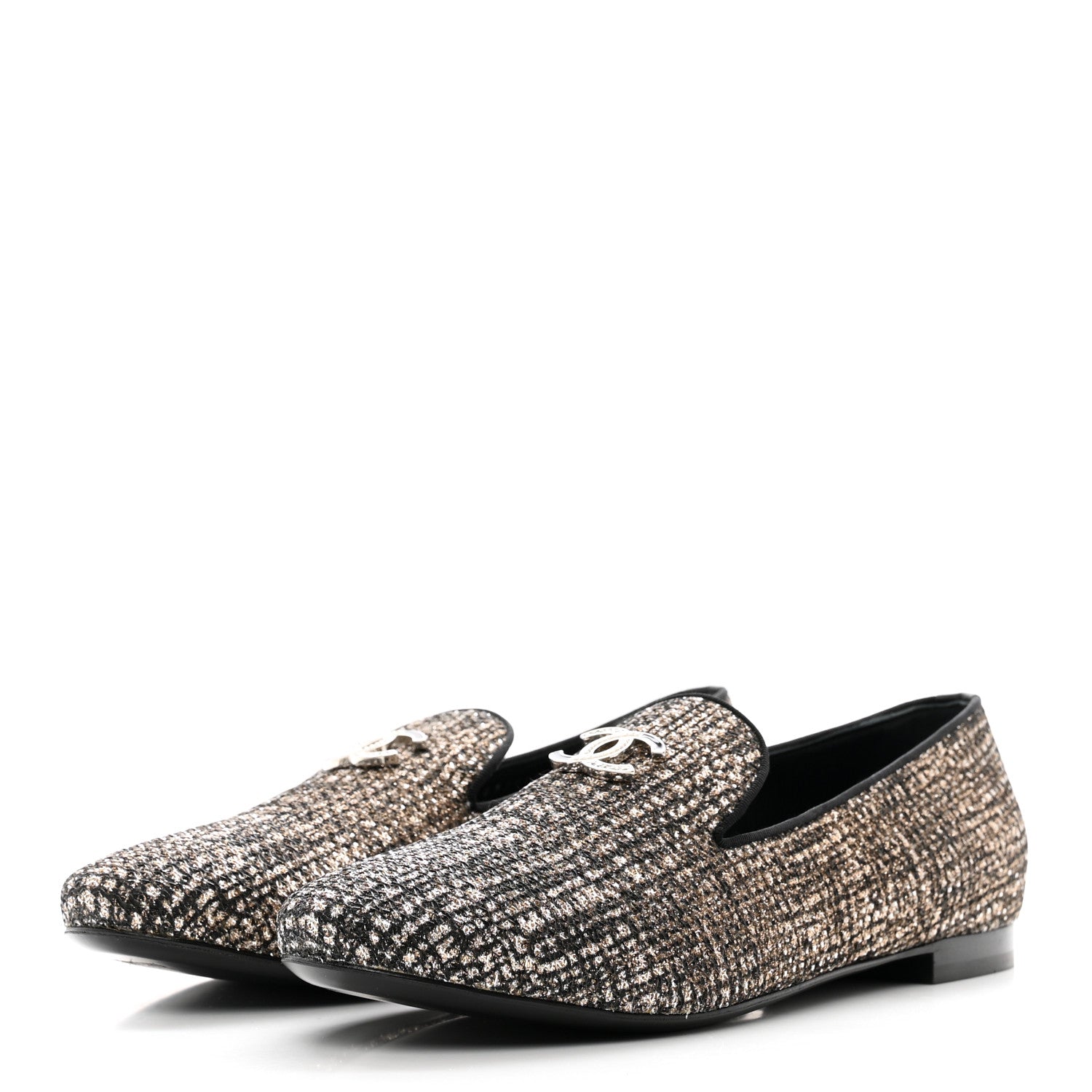 Chanel Fantasy Fabric Grosgrain CC Mocassin Loafers 41 Pink Black 3 of 9