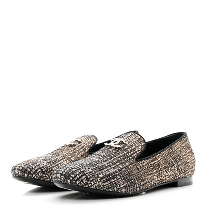 Chanel Fantasy Fabric Grosgrain CC Mocassin Loafers 41 Pink Black 3 of 9