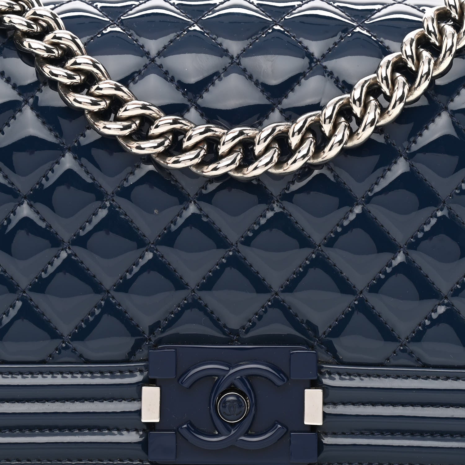 Chanel Patent Calfskin Quilted Medium Plexiglass Boy Flap Blue 8 of 11
