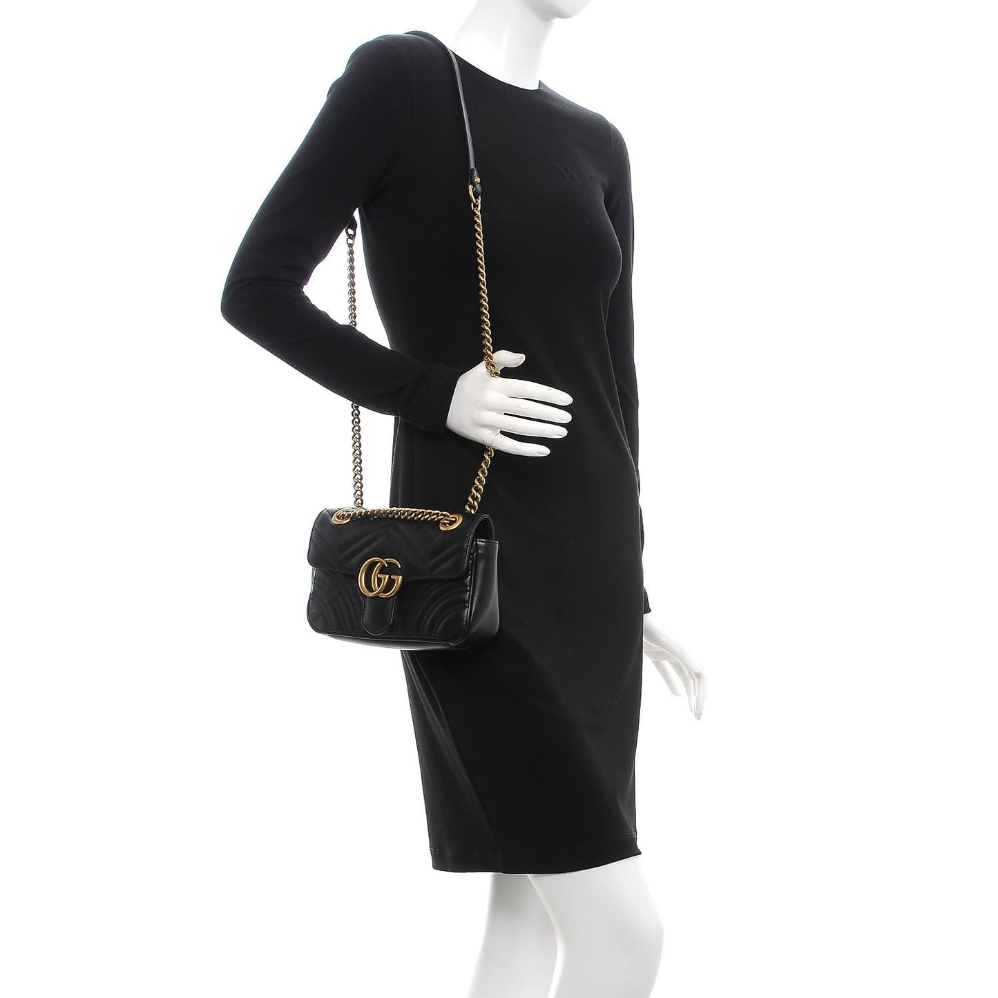Calfskin Matelasse Mini GG Marmont Shoulder Bag Black