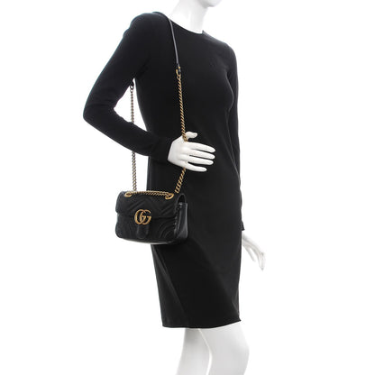 Gucci Calfskin Matelasse Mini GG Marmont Shoulder Bag Black 2 of 7