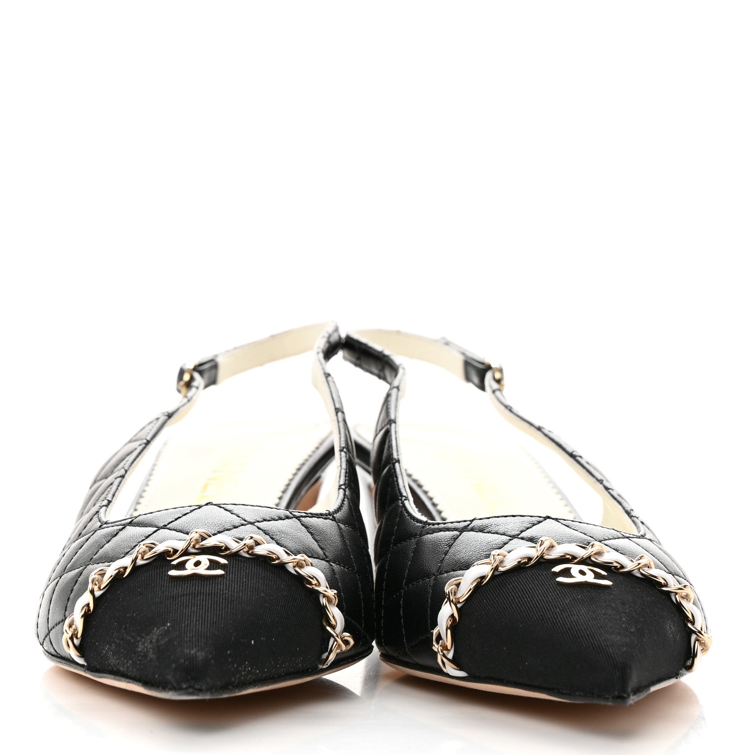 Chanel Lambskin Grosgrain Quilted Cap Toe CC Chain Slingback Pumps 40 Black 2 of 8