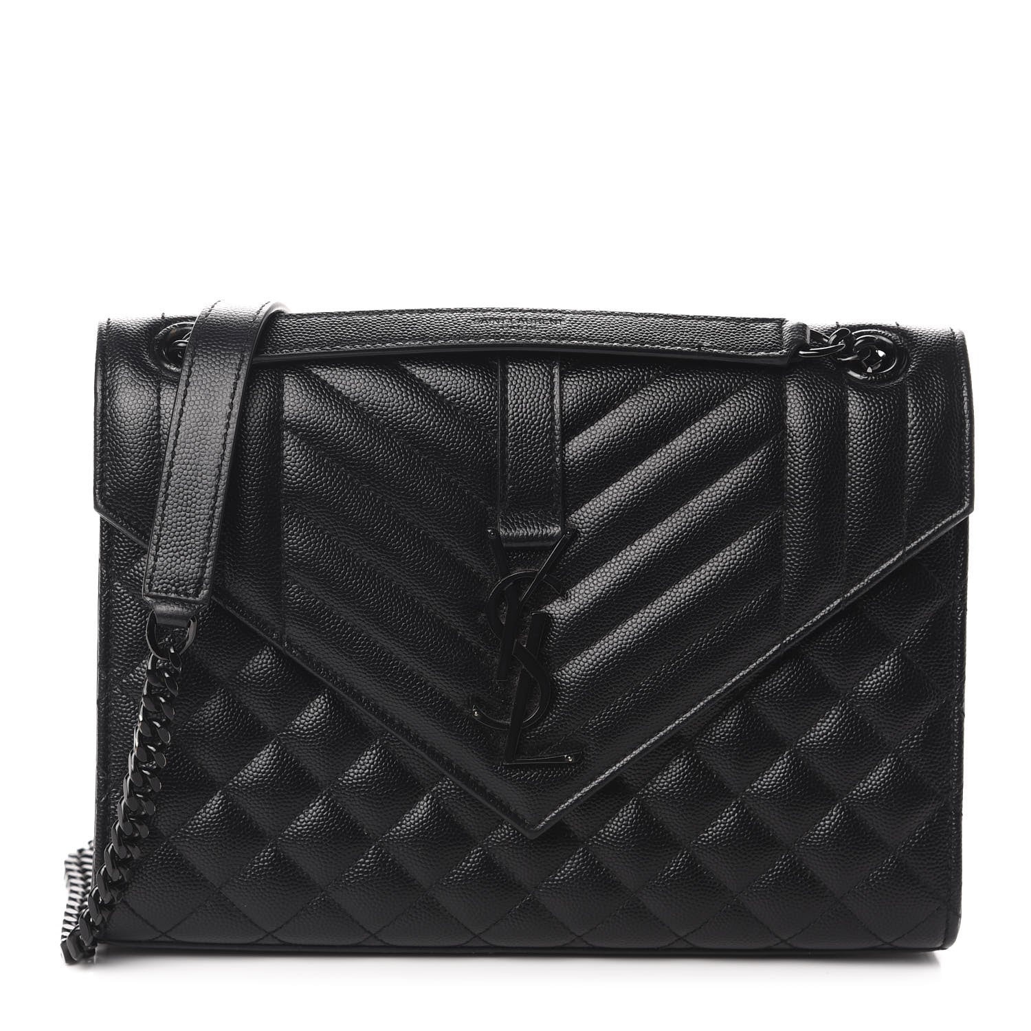 Saint Laurent Grain De Poudre Textured Mixed Matelasse Triquilt Medium Monogram Satchel Black 1 of 7