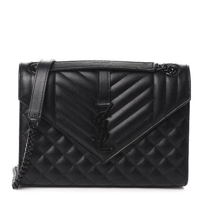 Saint Laurent Grain De Poudre Textured Mixed Matelasse Triquilt Medium Monogram Satchel Black 1 of 7