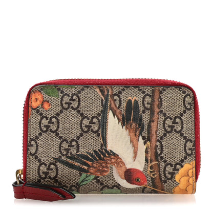 Gucci GG Supreme Monogram Tian Zip Around Card Case Wallet Beige Multicolor Red 1 of 12