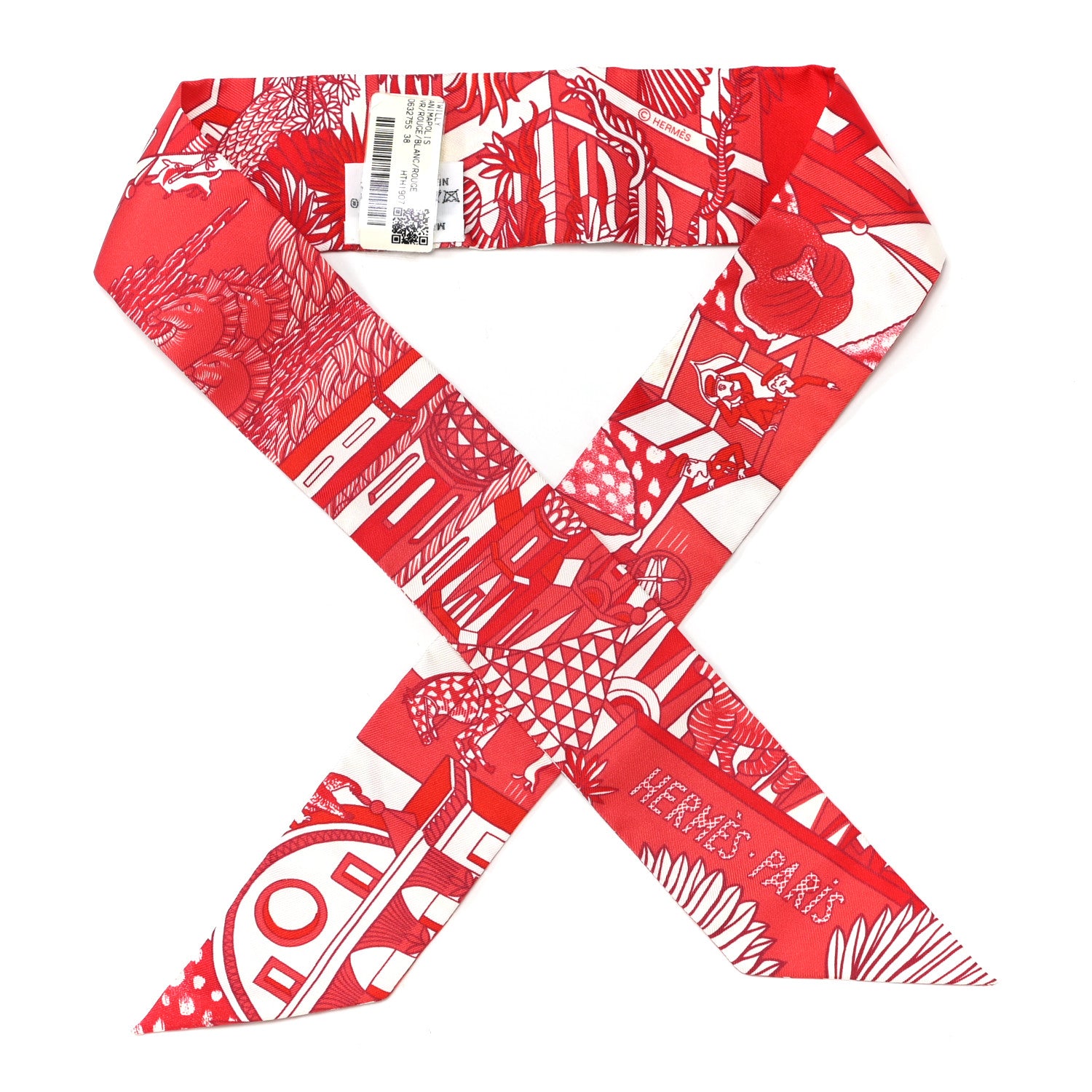 Hermes Silk Animapolis Twilly Rouge White 1 of 4