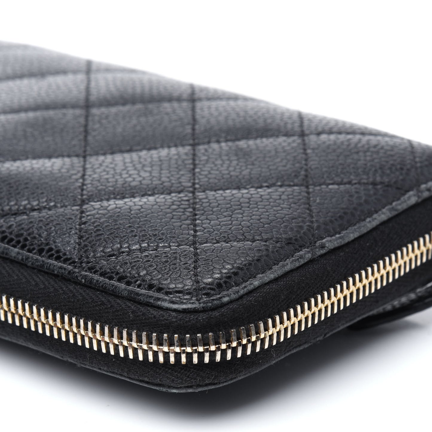 Caviar Quilted Large Gusset Zip Around Wallet Black