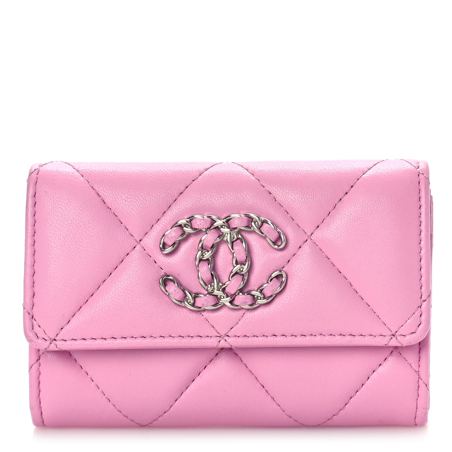 Lambskin Quilted Chanel 19 Flap Card Holder Pink