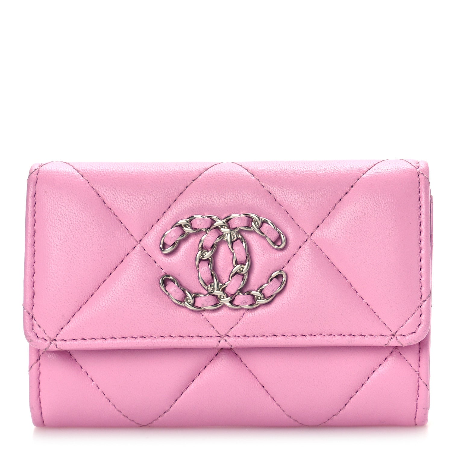Chanel Lambskin Quilted Chanel 19 Flap Card Holder Pink 1 of 11