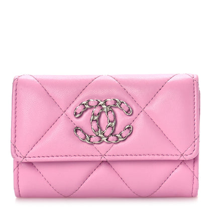 Chanel Lambskin Quilted Chanel 19 Flap Card Holder Pink 1 of 11