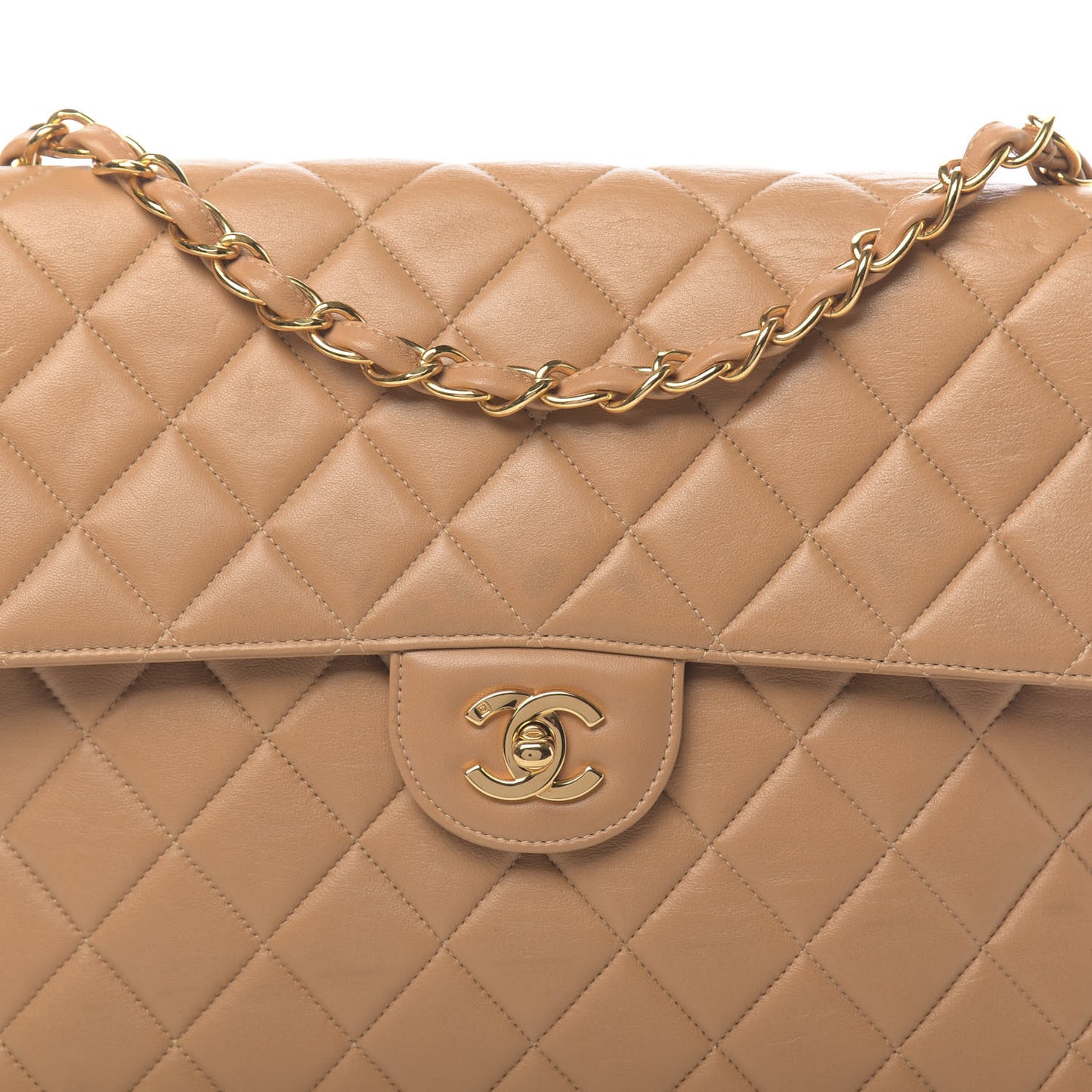 Lambskin Quilted Maxi Single Flap Beige