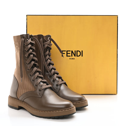 Fendi Vitello Stretch Fabric FF Rockoko Biker Boots 36.5 Maya Chocolate 9 of 9