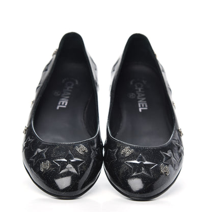 Chanel Patent Glitter CC Star Embossed Ballerina Flats 38 Black 4 of 10