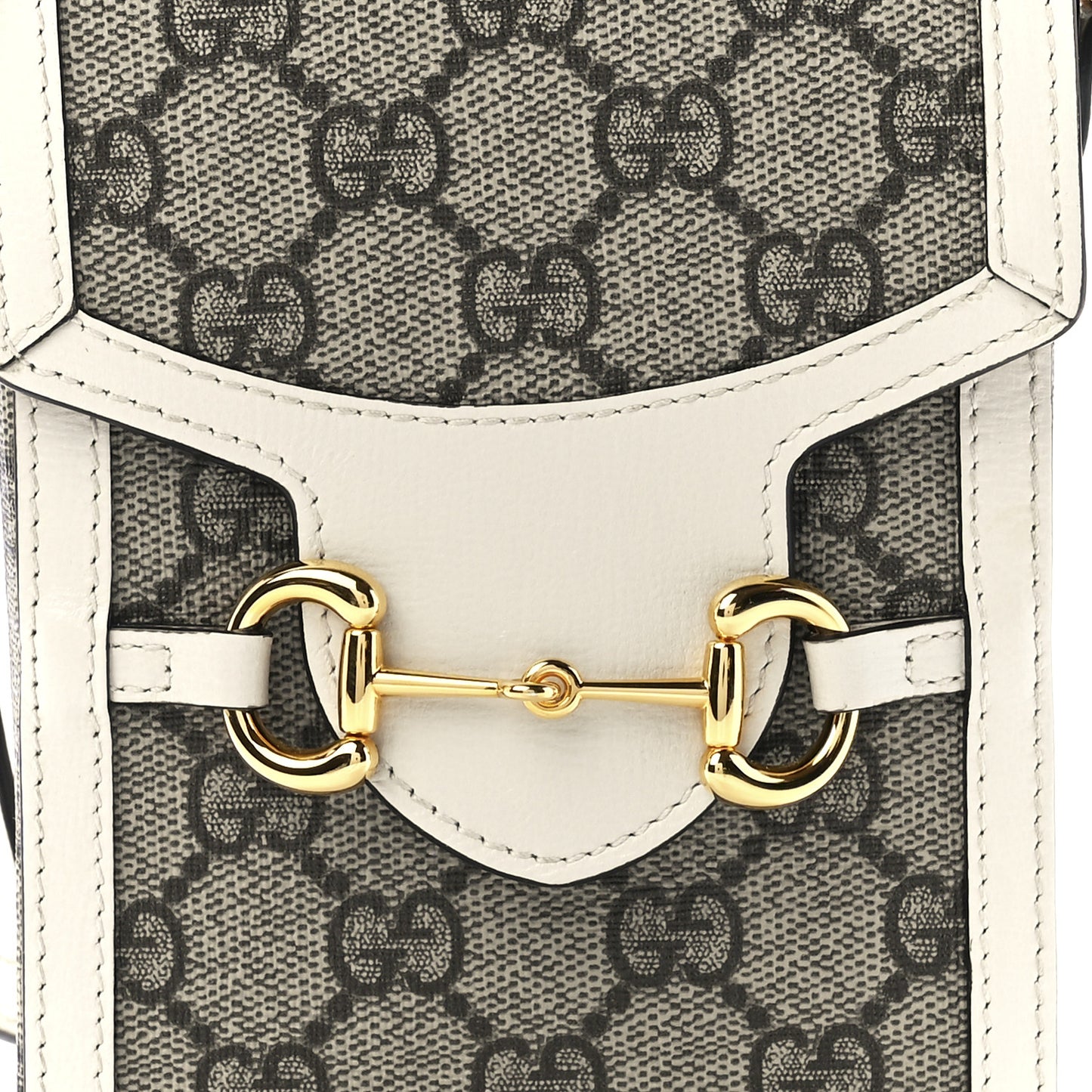 GG Supreme Monogram Azalea Calfskin Mini Horsebit 1955 Crossbody Bag Beige Ebony Mystic White
