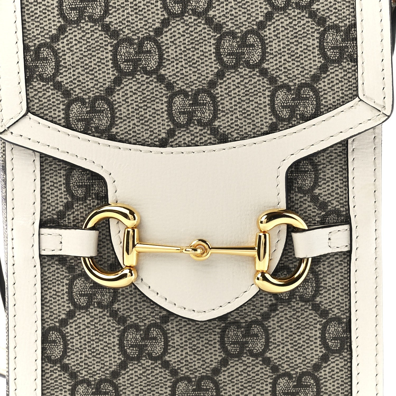 Gucci GG Supreme Monogram Azalea Calfskin Mini Horsebit 1955 Crossbody Bag Beige Ebony Mystic White 8 of 11