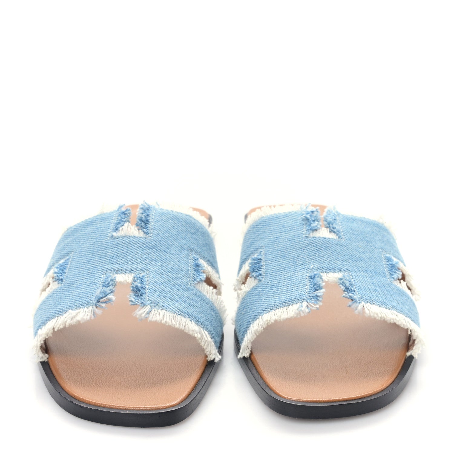 Hermes Denim Oran Fringe Sandals 38 Bleu Clair 2 of 9
