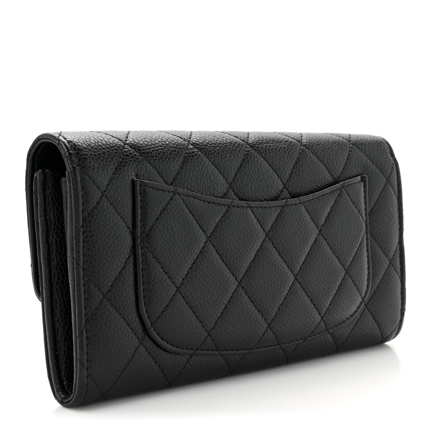 Caviar Quilted Large Gusset Flap Wallet Black