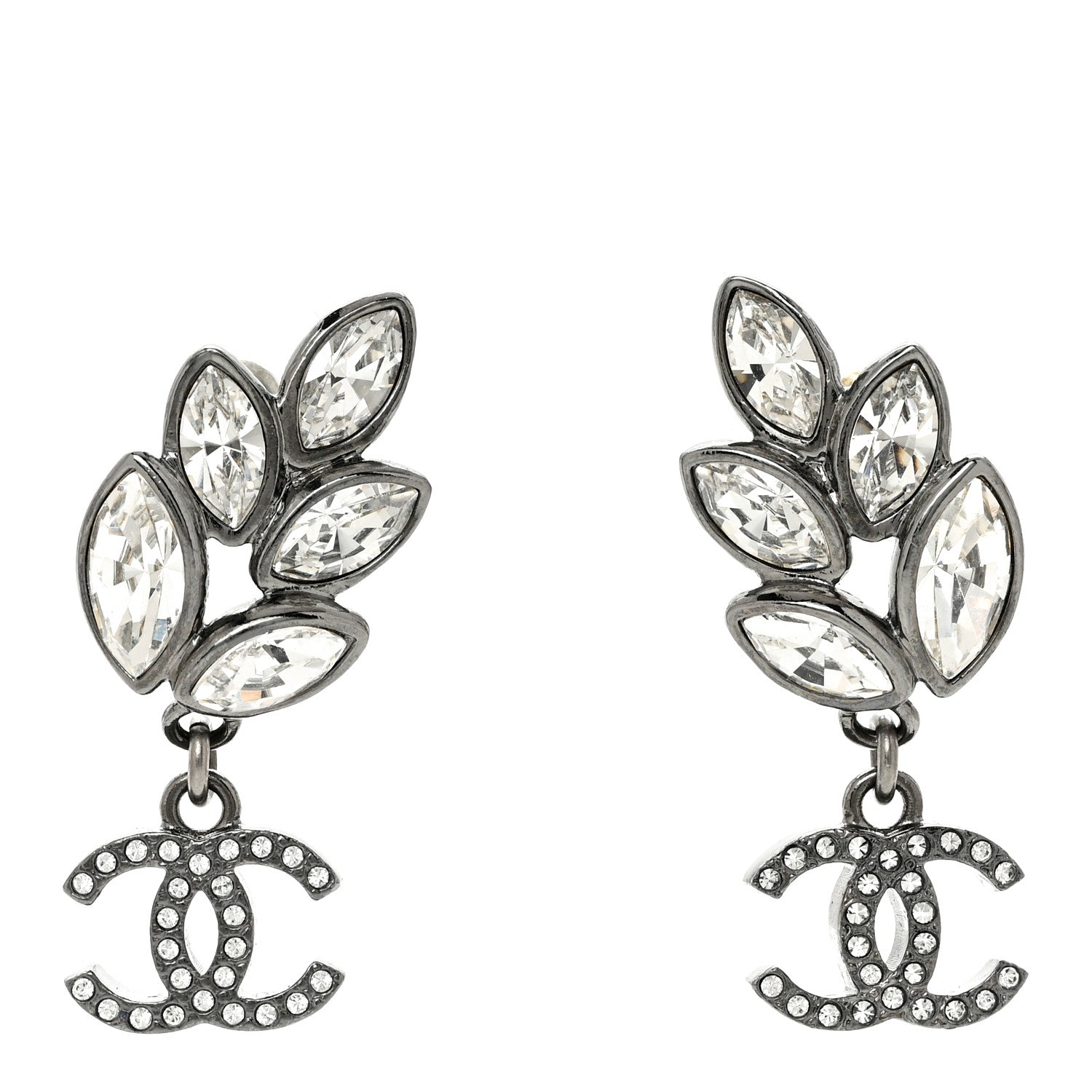Chanel Crystal Sparkling Wheat CC Drop Earrings Silver 1 of 4