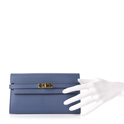Hermes Epsom Kelly Longue Wallet Blue Agate 2 of 10