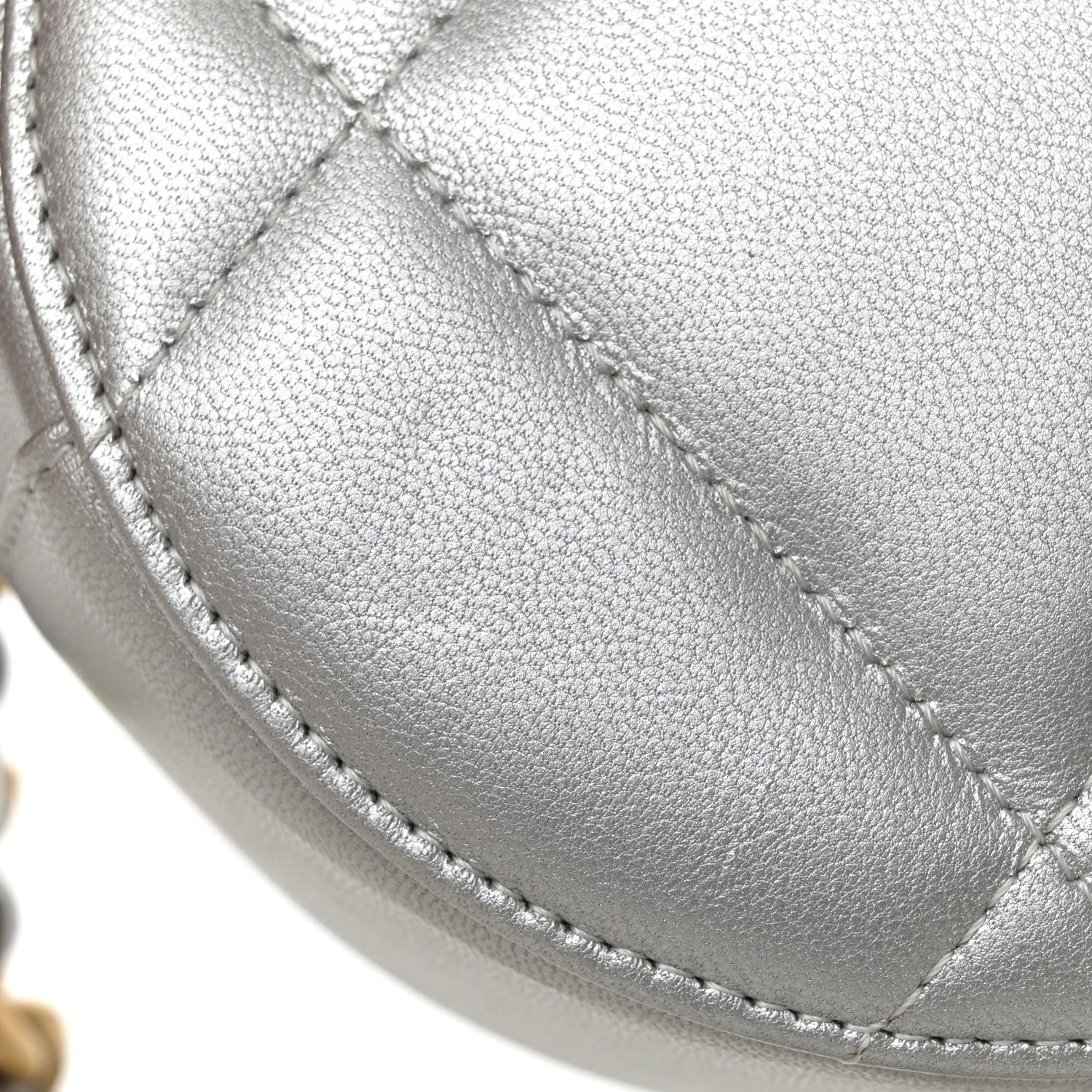 Chanel Metallic Lambskin Quilted Chanel 19 Round Clutch With Chain Silver Silver 12 of 13