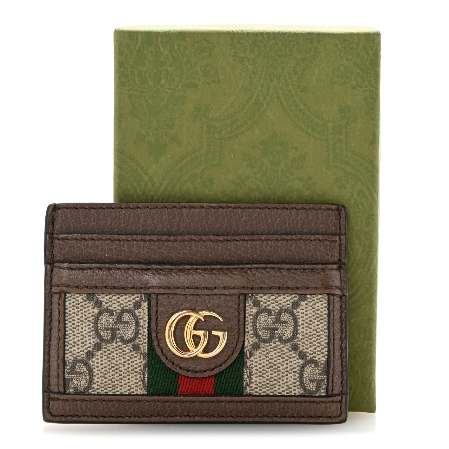 GG Supreme Monogram Textured Dollar Calfskin Ophidia Card Holder Beige Ebony New Acero