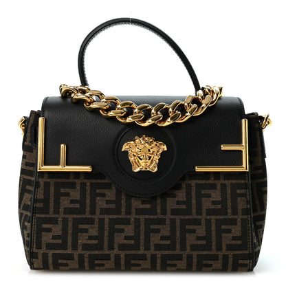 Versace X FENDI Grained Calfskin Fendace Medium La Medusa Top Handle Bag Black Brown 1 of 9