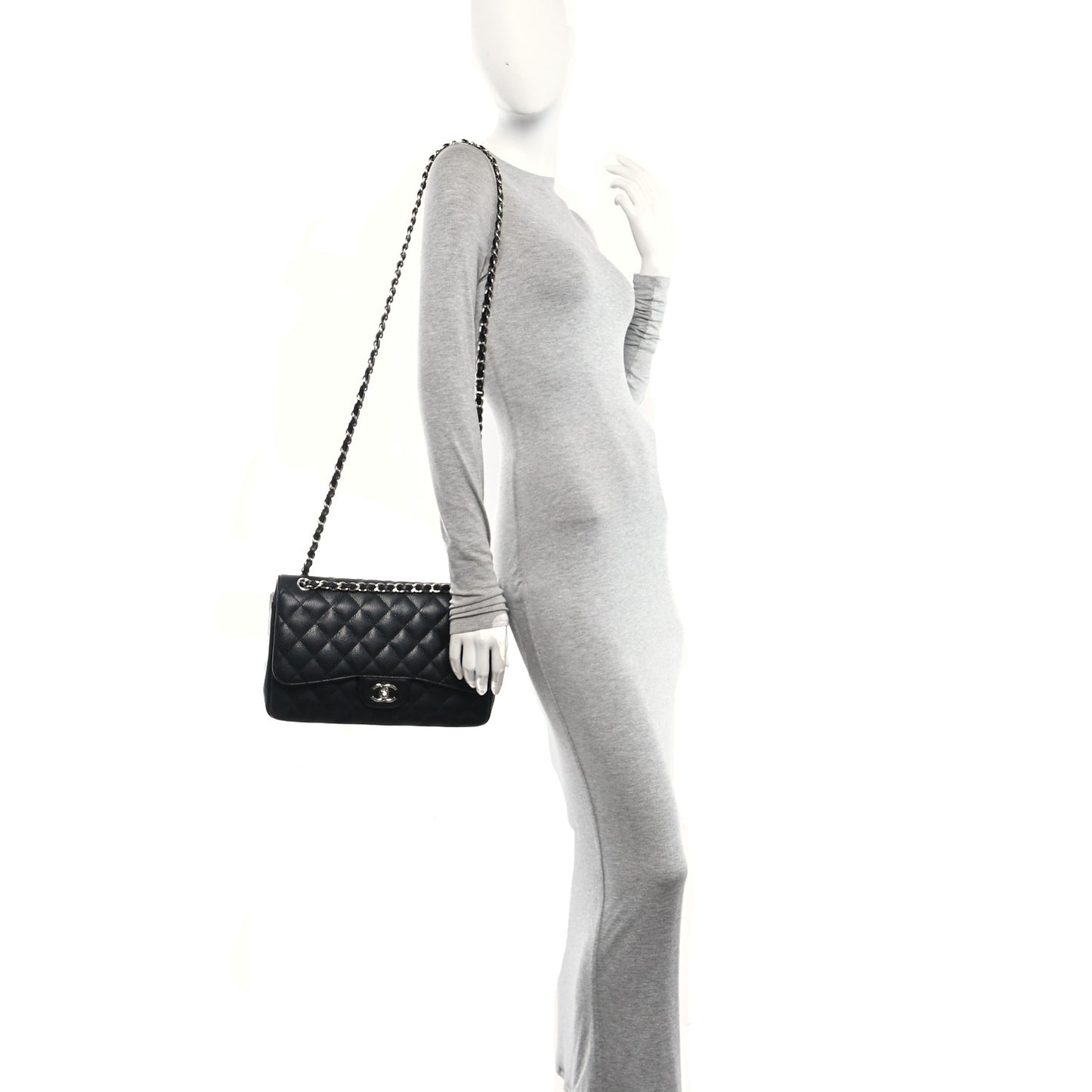 Caviar Quilted Jumbo Double Flap Black
