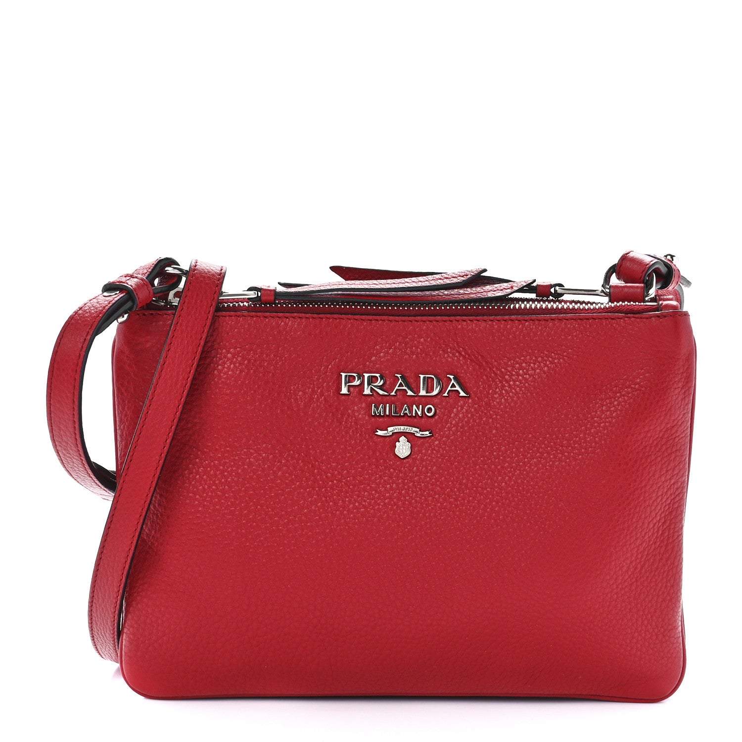Prada Vitello Phenix Double Zip Crossbody Bag Rosso 1 of 12