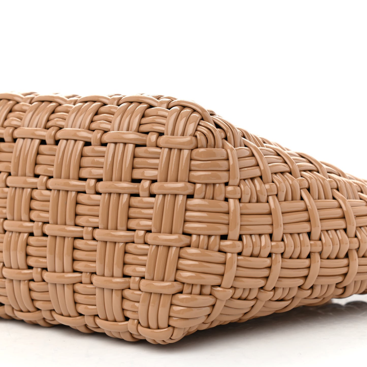 Varnished Faux Calfskin Braided XS Bistro Basket Beige