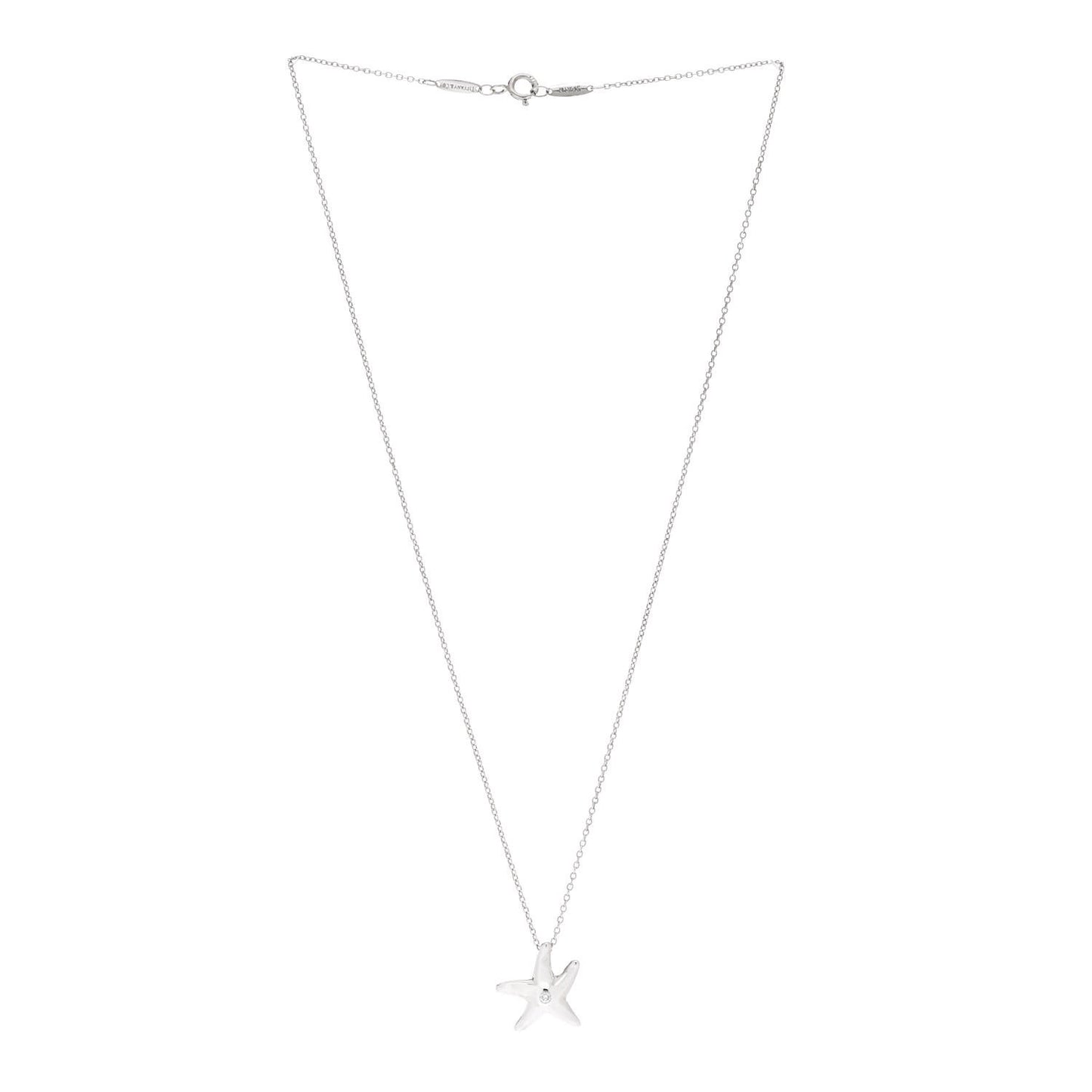 Sterling Silver Diamond 15mm Elsa Peretti Starfish Pendant Necklace
