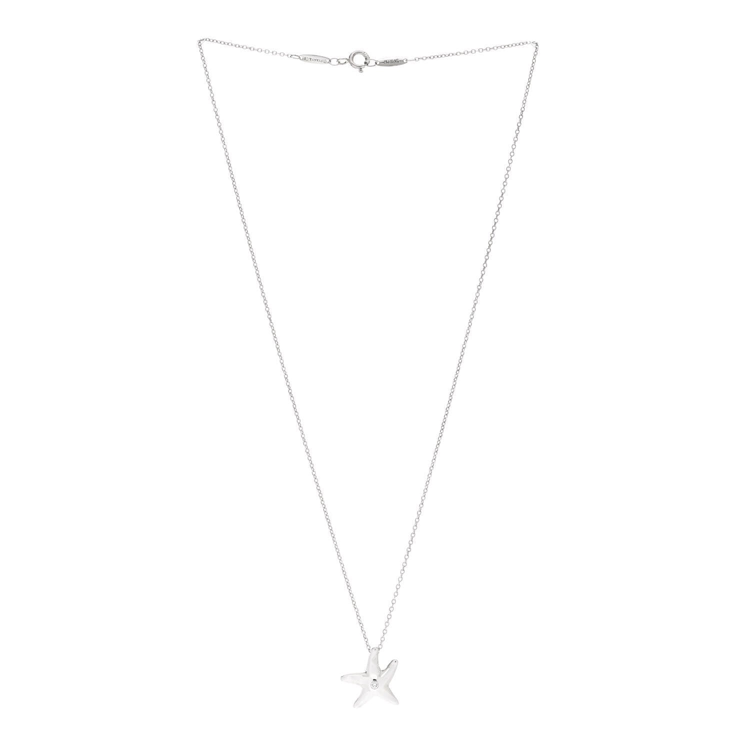Tiffany Sterling Silver Diamond 15mm Elsa Peretti Starfish Pendant Necklace 3 of 5