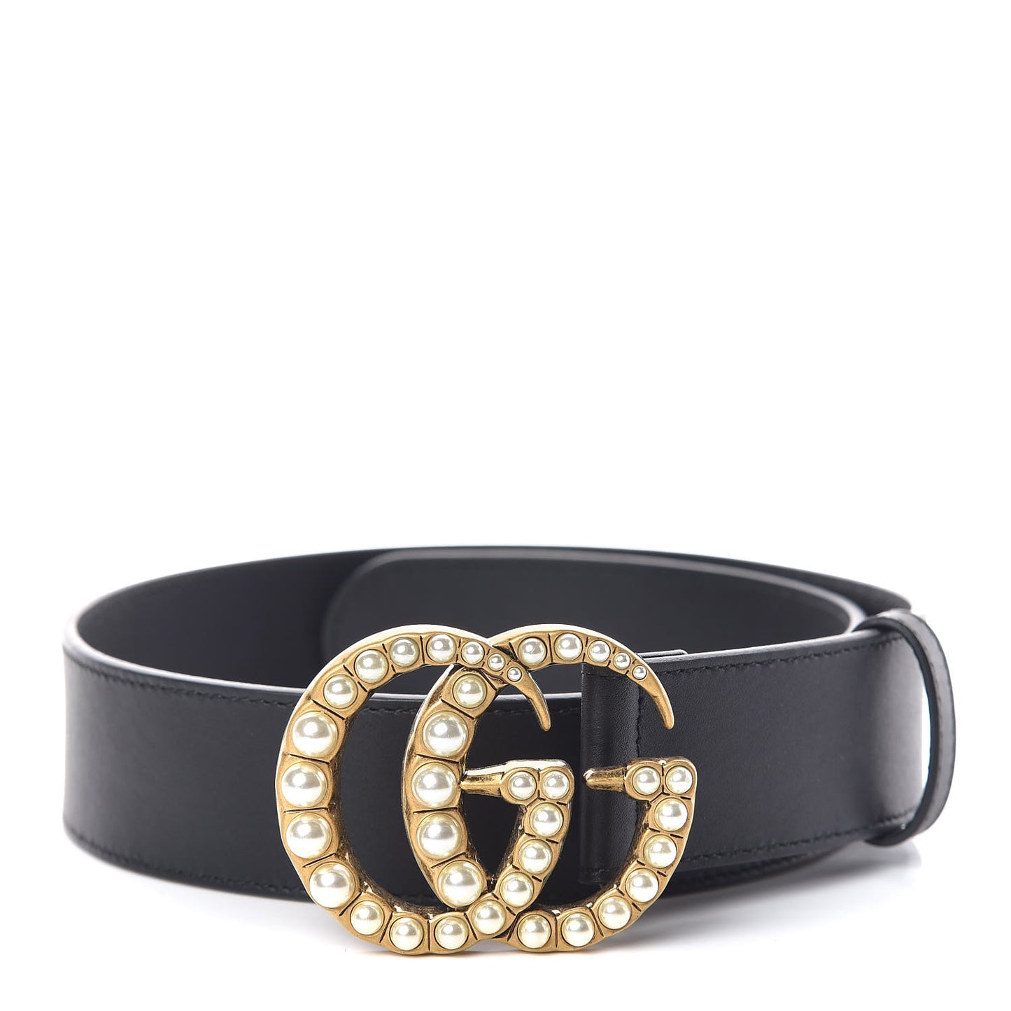 Moon Calfskin Pearl Double G 40mm Belt 70 28 Black Cream